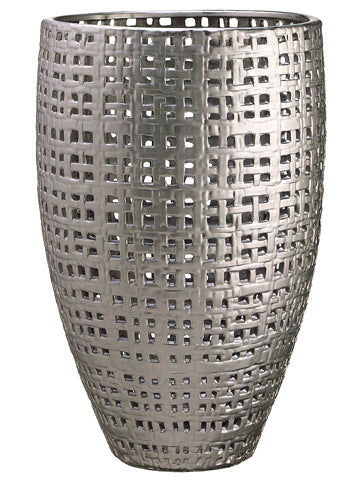 15.7"Dx25.2"H Basket Weave Pattern Ceramic Vase Pewter (pack of 1)