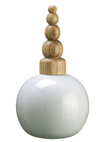 19.3"Hx11"D Ceramic Container w/Wood Finial Lid White (pack of 1)