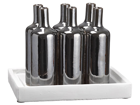 8.5"Hx8"Wx10.75"L Stoneware Bottle x6 in Cement Plate Pewter White (pack of 1)