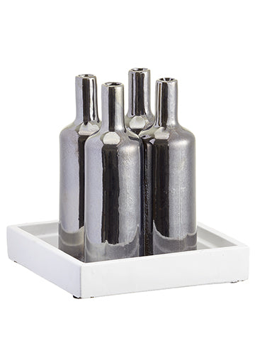 10.5"Hx9.75"Wx9.75"L Stoneware Bottle x4 in Cement Plate Pewter White (pack of 1)