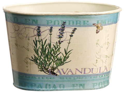 3.75"Hx3.75"Wx6"L Tin Lavender Decoupage Pot Cream Blue (pack of 12)