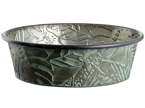 4"Hx13.75"D Tropical Leaf Metal Container And Plastic Liner Gray Green (pack of 16)