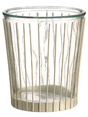 5.9"Dx6.3"H Glass Vase w/Metal Holder Cream Clear (pack of 8)