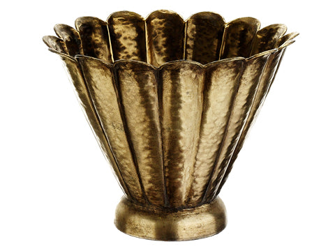 8.86"Hx11.8"D Scalloped Metal Container Antique Gold (pack of 2)