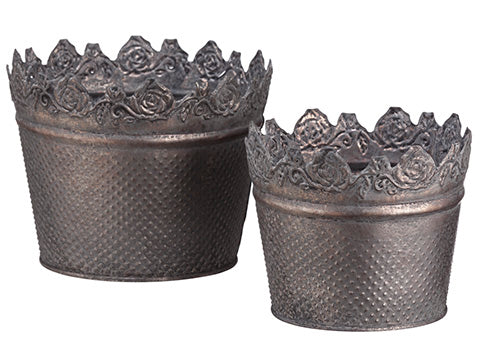 4.15"-5"Hx5"-6.25"D Tin Planter (2 ea./set) Gray (pack of 3)