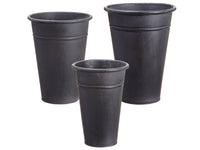 7.7"H-11"Hx5.5"D-8.2"D Tin Bucket (3 ea./set) Gray (pack of 4)