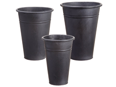 7.7"H-11"Hx5.5"D-8.2"D Tin Bucket (3 ea./set) Gray (pack of 4)