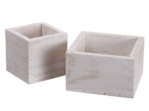 2.25"H-2.75"H Wood Container (2 ea/set) White Washed (pack of 6)