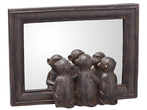 6"Wx8.25"L Monkey Mirror  Brown (pack of 6)