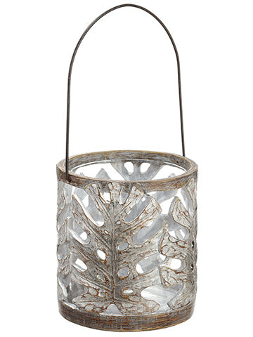 6"Hx5.5"D Monstera Leaf Candleholder With Glass Brown (pack of 4)