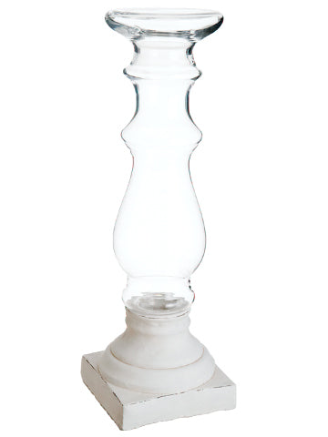 21" Glass Candleholder w/Cement Base White Clear (pack of 2)