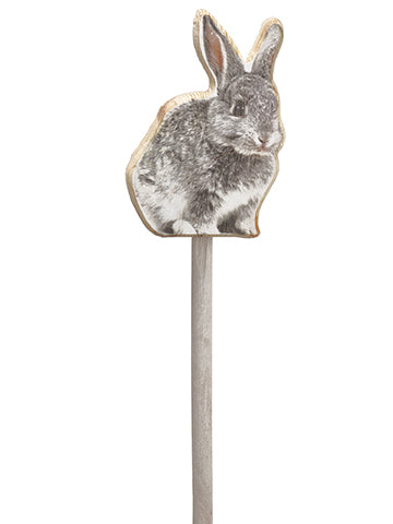 19" Bunny Garden Pick  Gray White (pack of 36)