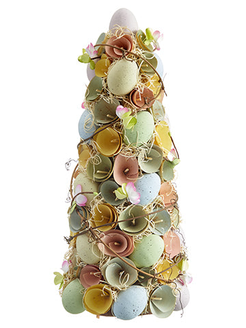 15.5" Egg/Wood Chip Flower/Straw Cone Topiary Mix (pack of 2)