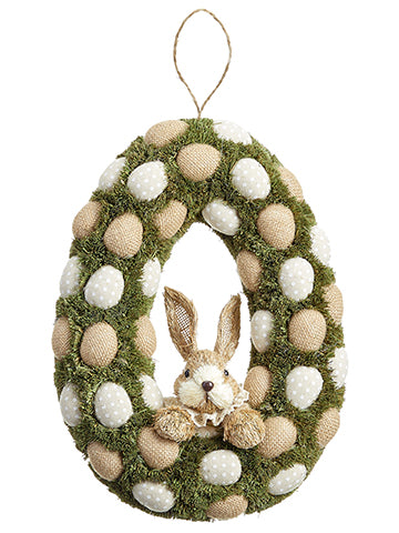 13.78" Bunny With Egg Moss Wreath Beige Green (pack of 6)