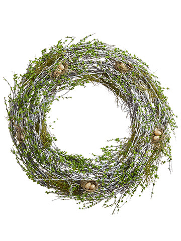 13" Bird's Nest With Egg Wreath Green Gray (pack of 6)