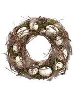 10.5" Egg/Feather/Twig Wreath  Cream Brown (pack of 8)