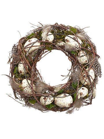10.5" Egg/Feather/Twig Wreath  Cream Brown (pack of 8)