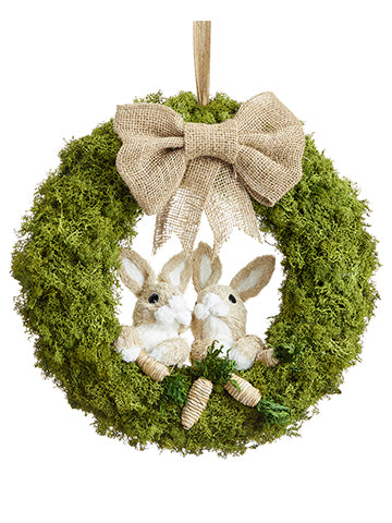 16" Bunny/Carrot Moss Wreath  Natural Green (pack of 2)