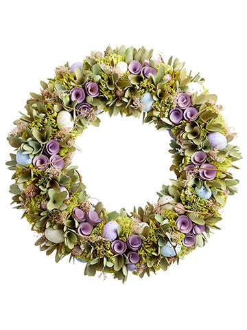 20" Egg/Wood Chip Flower/ Straw Wreath Purple Green (pack of 2)