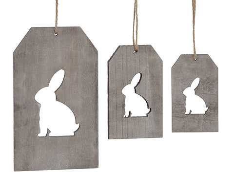 4.25"-8" Wood Easter Bunny Cutout Ornament (3 ea/Gift bag) Gray (pack of 24)