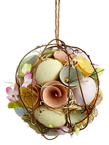 5.5" Egg/Wood Chip Flower/ Straw Ball Ornament Mix (pack of 4)