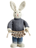 17" Bunny Holding Happy Easter Sign Gray Blue (pack of 2)