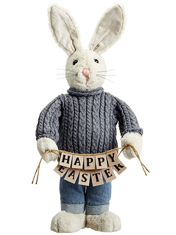 17" Bunny Holding Happy Easter Sign Gray Blue (pack of 2)