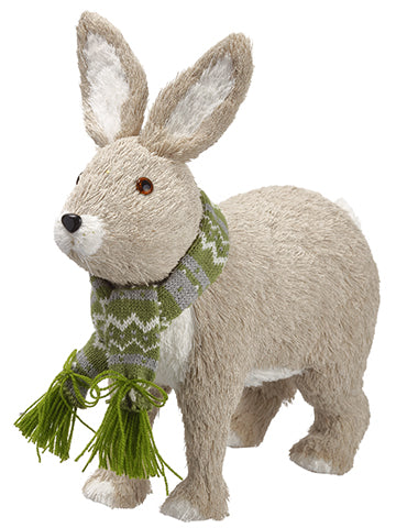 13" Sisal Bunny With Scarf  Beige Green (pack of 4)