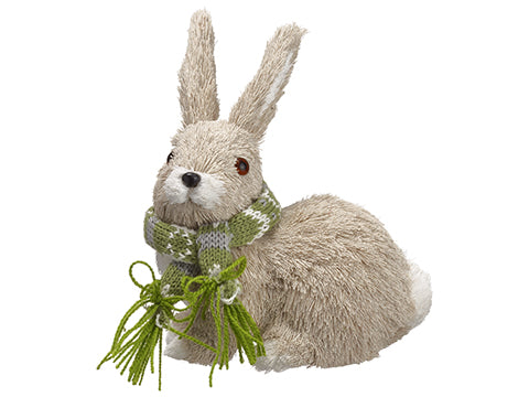5.5" Sisal Bunny With Scarf  Beige Green (pack of 8)