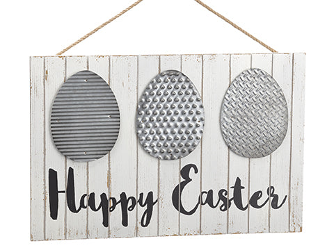 12"Hx0.5"Wx18.125"L Happy Easter Egg Wall Decor Whitewashed Gray (pack of 6)