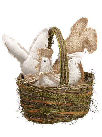 11" Bunny/Chicken in Basket  Beige (pack of 4)