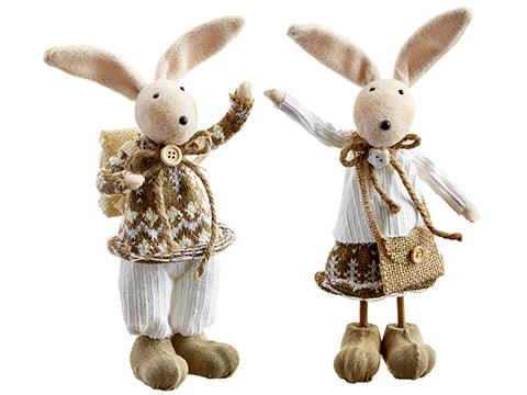 10"Hx4"L Mr. & Mrs. Bunny (2 ea/set) Beige Brown (pack of 2)