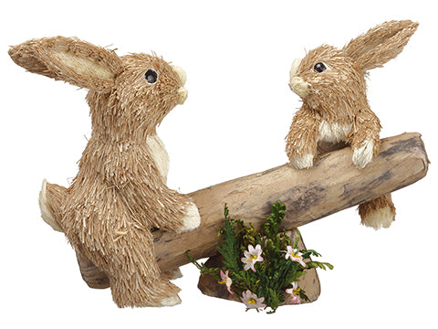 8" Sisal Bunnies on A Seesaw  Beige (pack of 2)
