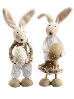 7"Hx2"L Mr. And Mrs. Bunny Holding Egg (2 ea/set) Beige Brown (pack of 4)