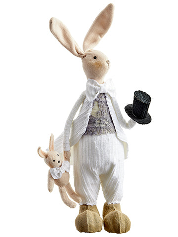 13"Hx7"L Bunny Holding Toy Bunny And Hat Cream Beige (pack of 2)