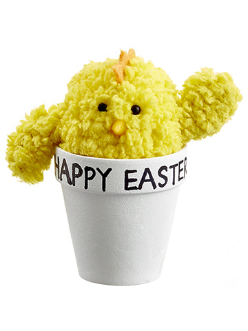6"Hx6.5"L Happy Easter Chick in Pot Brown Gray (pack of 2)