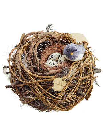 12" Bird's Nest With Egg and Bird Beige Brown (pack of 4)