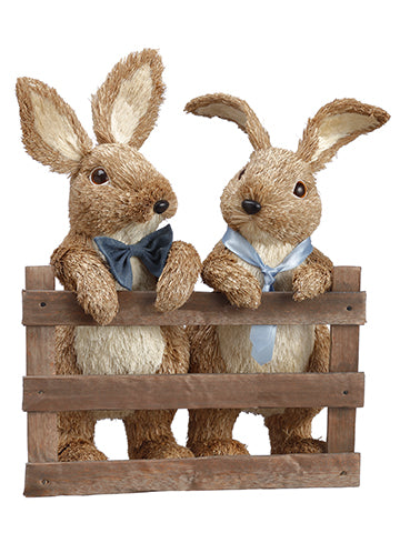 13" Sisal Bunnies With Bow And Necktie Beige Blue (pack of 4)