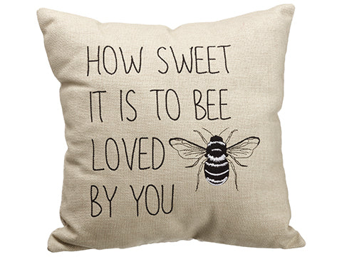 12"Wx15"L Bee Love Pillow  Beige (pack of 6)