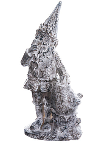 12.5" Garden Gnome With Bird  Gray Whitewashed (pack of 2)