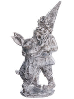 14.5" Garden Gnome With Rabbit Gray Whitewashed (pack of 2)