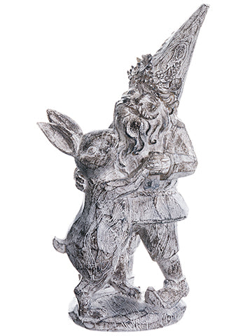 14.5" Garden Gnome With Rabbit Gray Whitewashed (pack of 2)