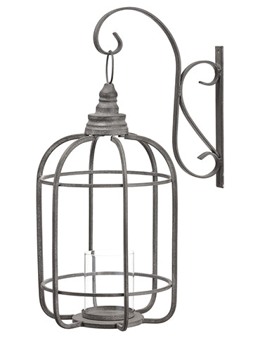21.25" Hanging Wall Lantern With Glass Candleholder Gray (pack of 2)