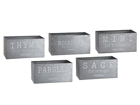 4"Hx4"Wx8"L Herb Garden Tin Planter (5 ea/set) Antique Gray (pack of 2)