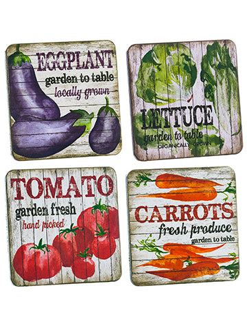 4"Wx4"L Vegetable Coasters (4 ea/set) Mixed (pack of 4)