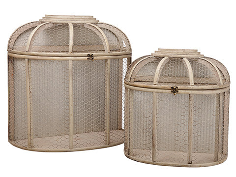 17.25"-22.5" Wood/Meshed Hanging Planter (2 ea/set) Brown Whitewashed (pack of 1)