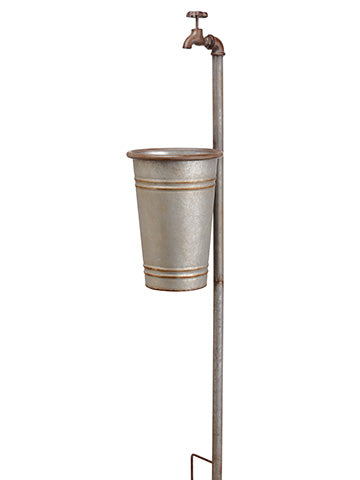 48" Metal Garden Stake With Pot/Tap Gray Rust (pack of 2)