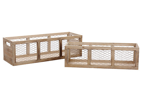 6"H-6.75"H Wood/Meshed Planter (2 ea/set) Brown Rust (pack of 2)