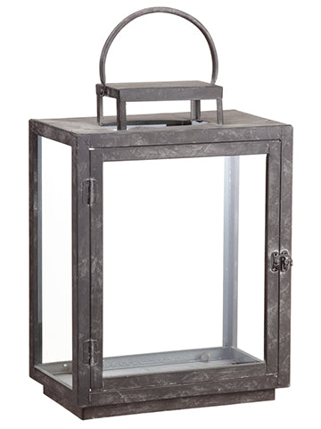 16.9" Metal/Glass Lantern  Black (pack of 2)