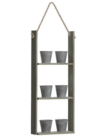 27.5"Hx2.72"W Hanging Wood Shelf With Tin Pot x6 Gray Brown (pack of 2)